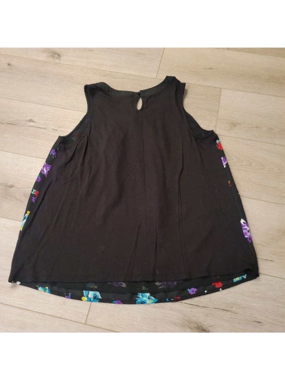 Elle Tunic Top Sz M Indie Sleeveless Pop Art Soft Grunge Floral Print Blouse Bow - Picture 4 of 4